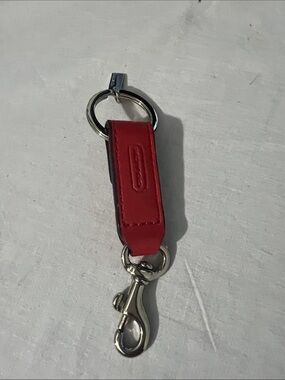 Coach Red Leather Key Ring with Silver Hardware